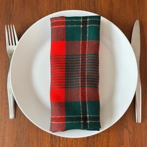 Classic Tartan Plaid Red and Green Napkin Set of 7 Fabric Napkins Dining Decor